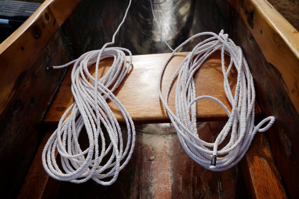 ‘Aho, or cordage, are ready to rig the A‘a gets at Ke‘ehi Lagoon Friday, Nov. 7, 2025, in Honolulu. (Kevin Fujii/Civil Beat/2025)