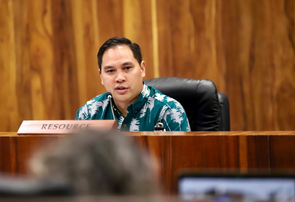 Before her death, Tasha Kama requested that council members consider appointing Kauanoe Batangan as her successor. Batangan currently serves as the executive director of the Maui Metropolitan Planning Organization, and he previously held numerous other roles in local and federal government. (Erin Nolan/Civil Beat/2025)
