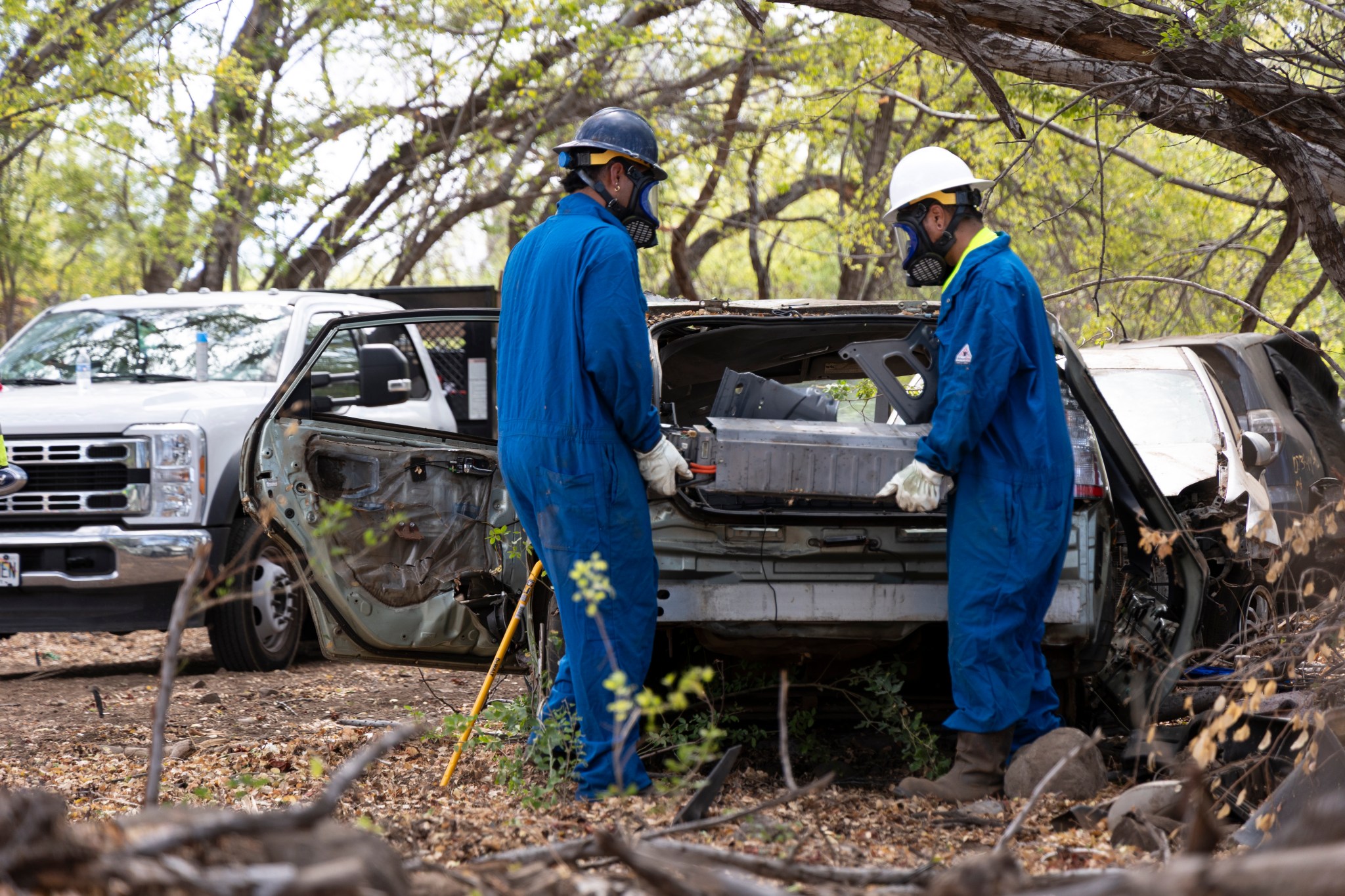 The Maui Emergency Management Agency oversaw the removal of roughly 13 tons of electric vehicle batteries from an area near Mile Marker 13.5 of the Honoapiilani Highway in Ukumehame. (Courtesy: Maui County Government)