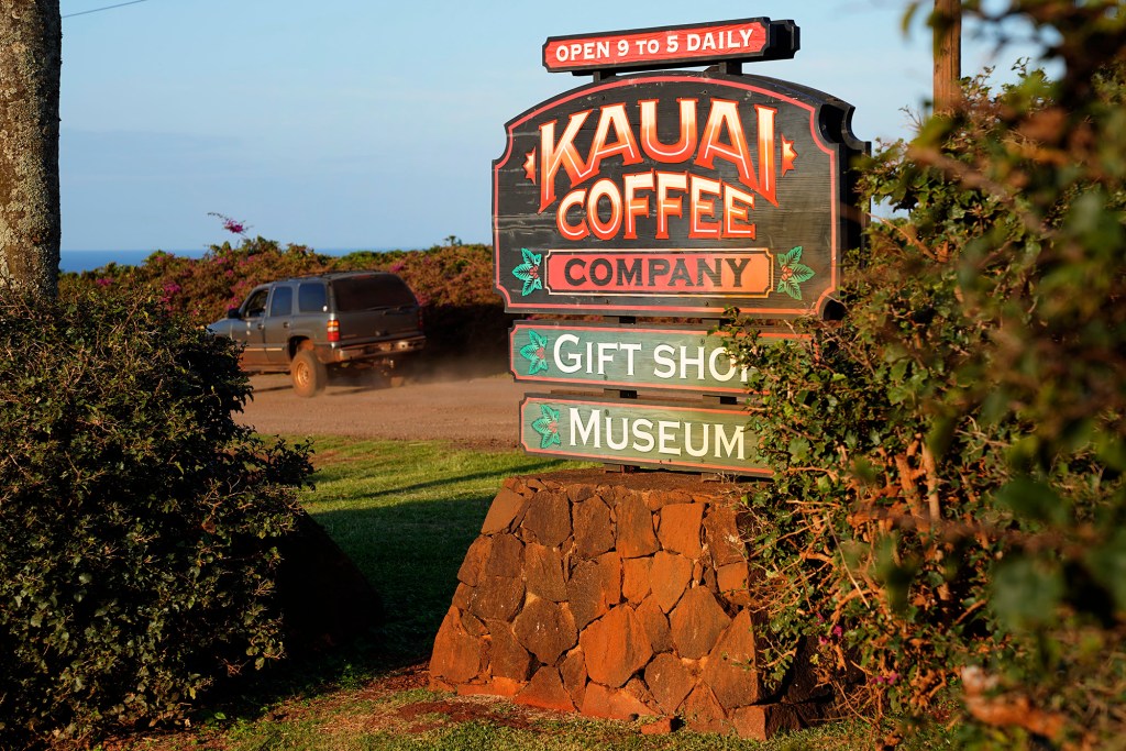 The Kauaʻi Coffee Company gift shop and museum sign is photographed Tuesday, Jan. 20, 2026, in Kalāheo. It’s reported Kauaʻi Coffee’s lease was not renewed. (Kevin Fujii/Civil Beat/2026)
