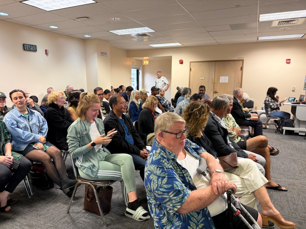 The Kaua‘i Planning Commission voted to approve zoning permits for a 148-unit project slated for 9.5 acres on Weliweli and Waikomo roads in Kōloa. (Noelle Fujii-Oride/Civil Beat/2026)