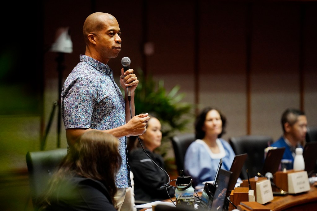 Rep. Justin Woodson speaks Friday, March 6, 2026, in Honolulu. (Kevin Fujii/Civil Beat/2026)