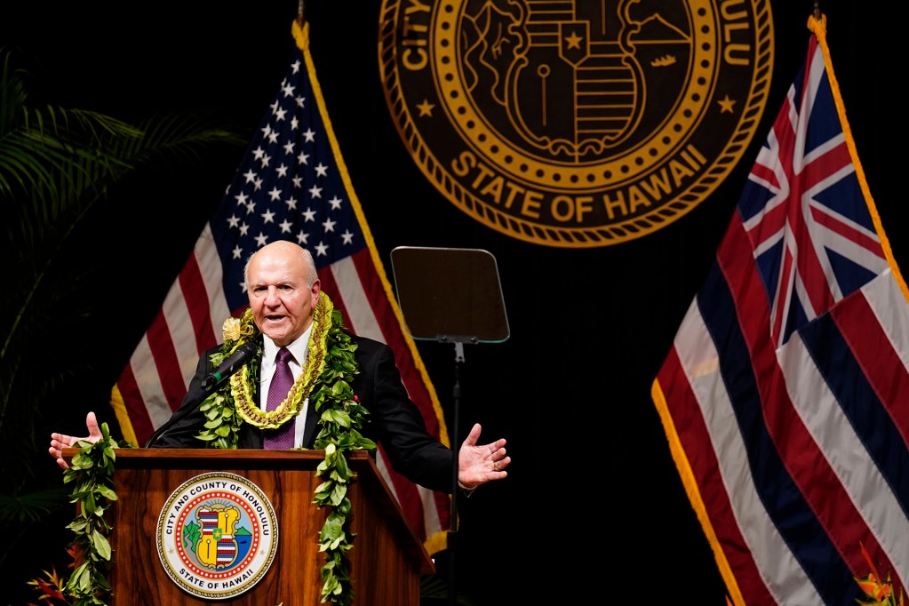 Mayor Rick Blangiardi delivers his State of City Wednesday, March 18, 2026, in Honolulu. (Kevin Fujii/Civil Beat/2026)