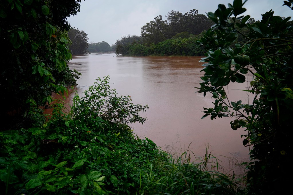 The Wahiawā Reservoir nears flood stage as rain from the second Kona Low raises the level of Lake Wilson Friday, March 20, 2026, in Wahiawā. (Kevin Fujii/Civil Beat/2026)
