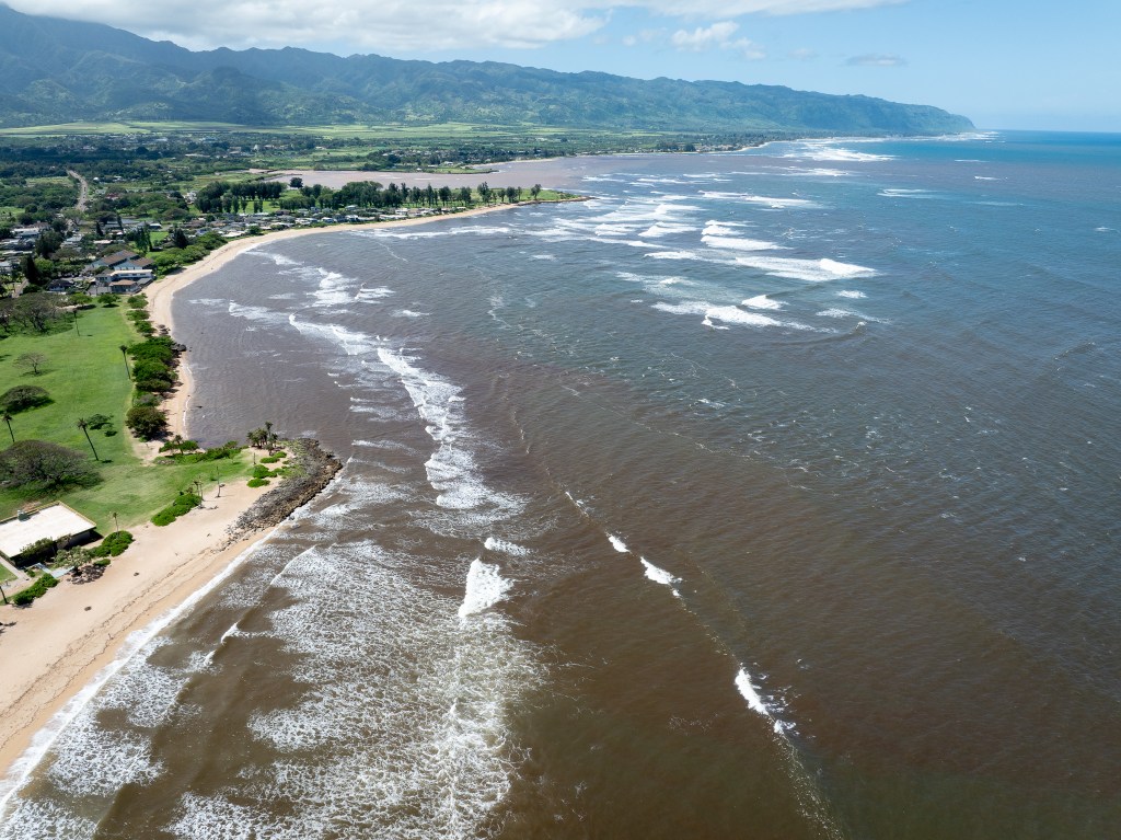 Brown water off Haleiwa's Ali'i Beach Park, March 26, 2026. (Craig Fujii/Civil Beat/2026)