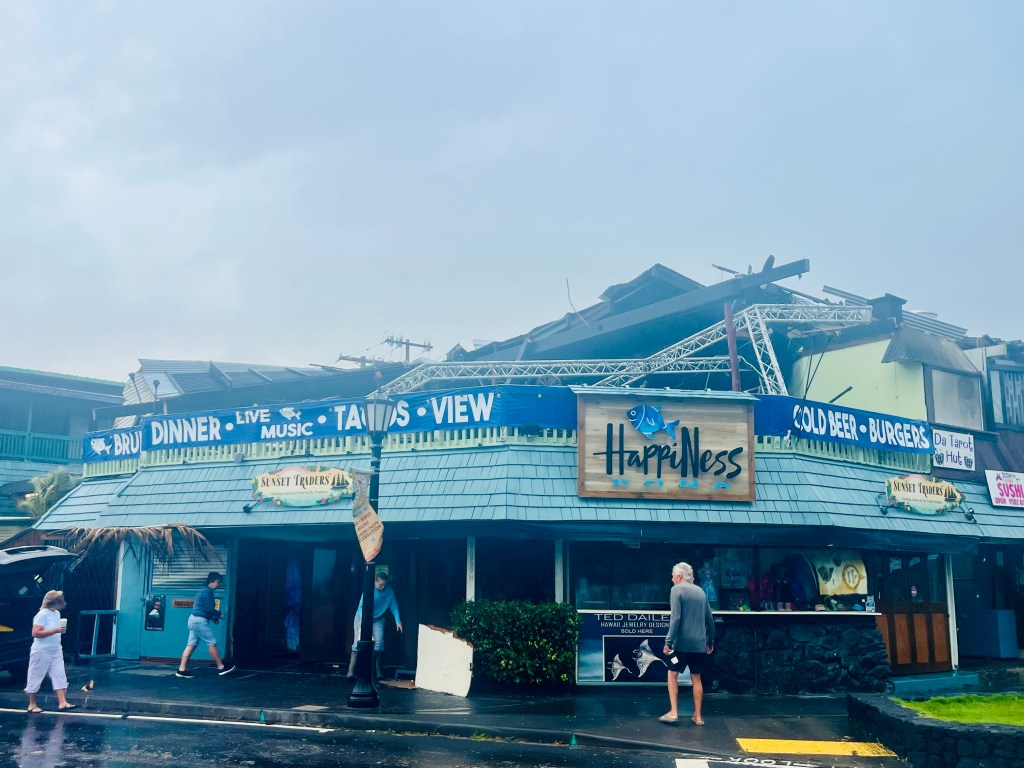 Powerful and unpredictable winds from the storm caused extensive damage to two businesses on Aliʻi Drive in Kailua-Kona over the weekend.