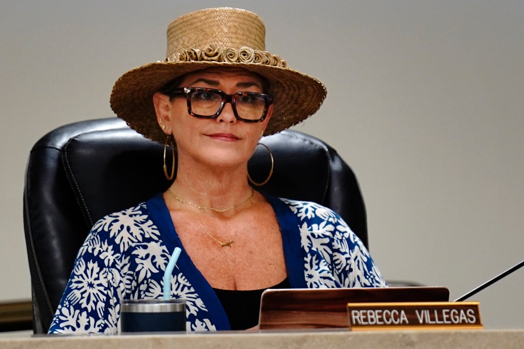 Hawaiʻi County Council Rebecca Villegas listens to testimony Wednesday, April 22, 2026, in Kailua-Kona. (Kevin Fujii/Civil Beat/2026)