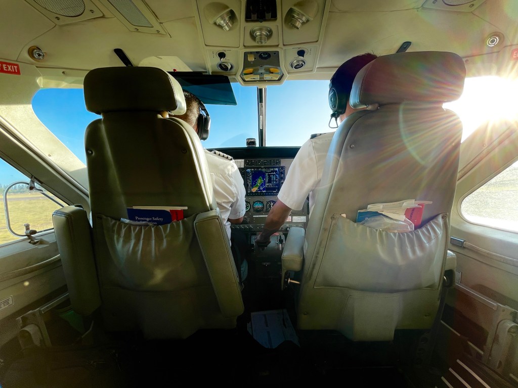 Mokulele pilots taxi a Cessna Grand Caravan Wednesday, May 27, 2026, at Molokaʻi Airport in Ho'olehua. (Kevin Fujii/Civil Beat/2026)