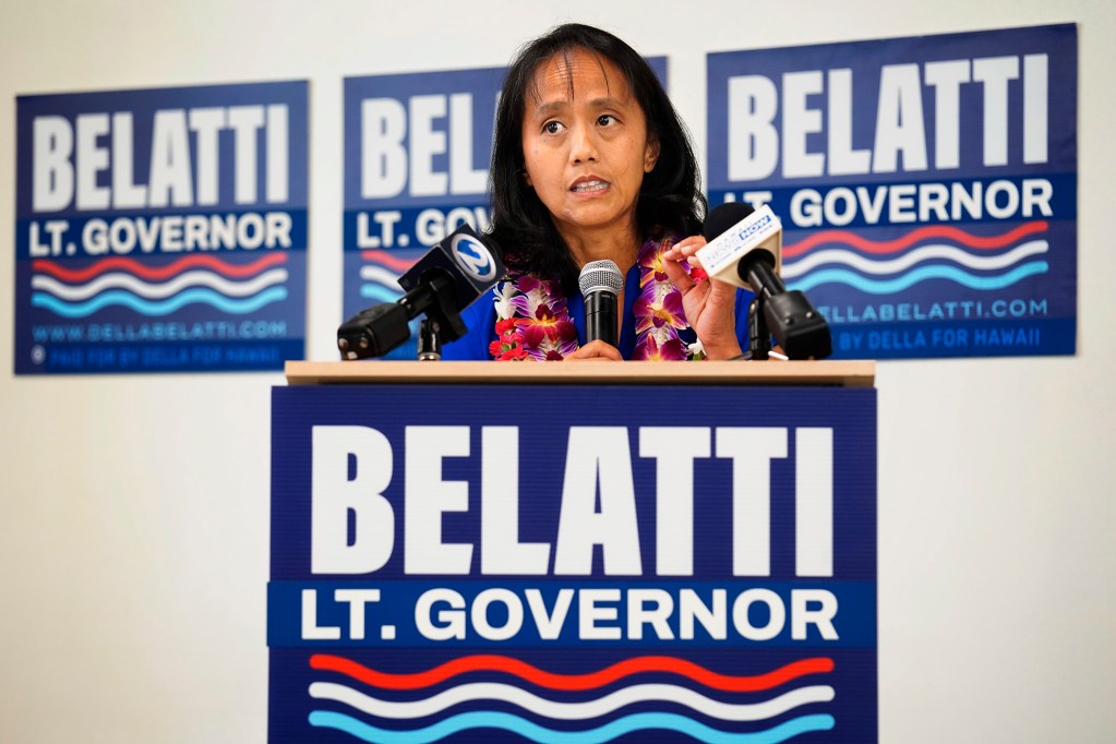 Della Au Belatti announces her campaign for lt. governor Thursday, May 28, 2026, in Honolulu. (Kevin Fujii/Civil Beat/2026)