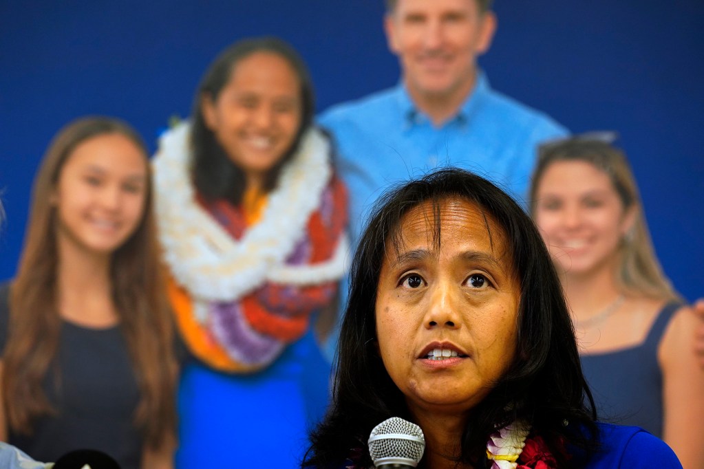 Della Au Belatti announces her campaign for lt. governor Thursday, May 28, 2026, in Honolulu. (Kevin Fujii/Civil Beat/2026)