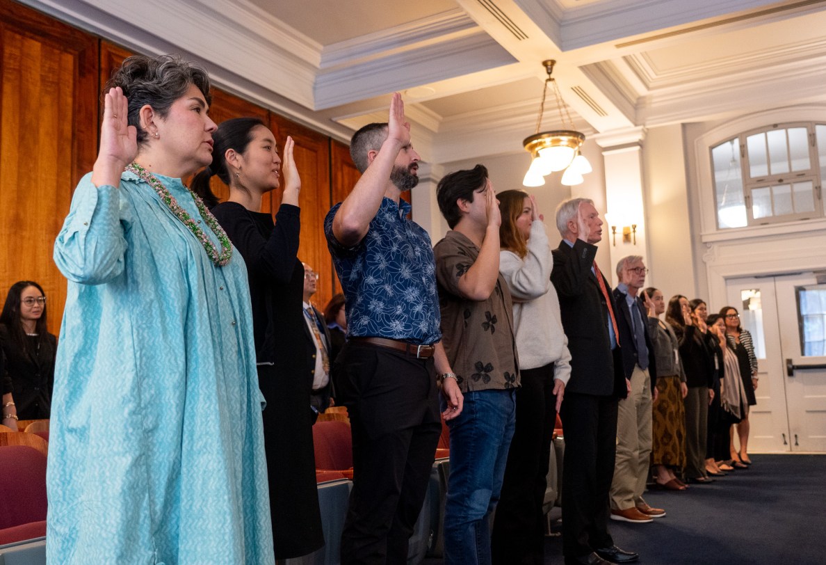 Admitted members of the State Bar retake the Attorney's Oath as part of Law Day celebrations at Ali'iolani Hale May 1, 2026. Law Day was started in 1958, but celebrated in Hawaiʻi starting last year. (Craig Fujii/Civil Beat/2026)