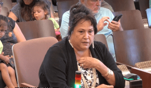 Rowena Contrades Pangan testifies in front of the Kaua‘i County Council.