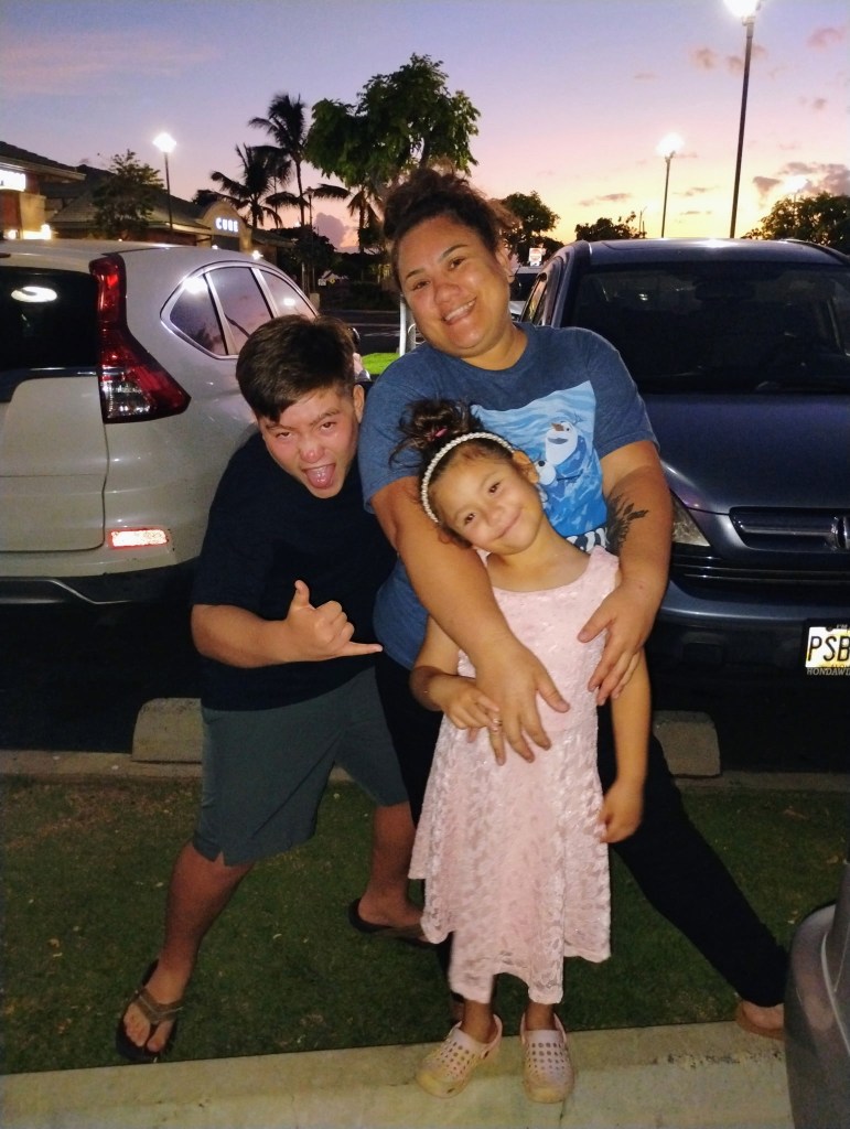 Kealohilani Hokoana with her two children, Kolton, 14, and Kaile'a, 7. (Courtesy Kealohilani Hokoana/2026)