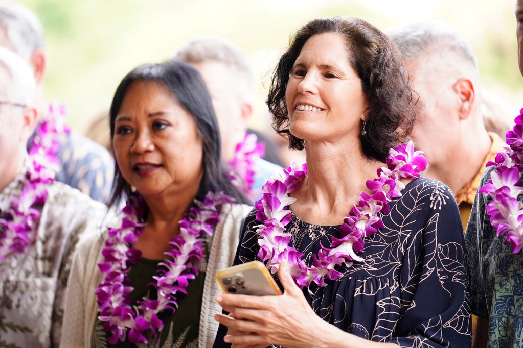 Hawaiʻi State Representatives Daisy Hartsfield and Lisa Marten attend the blessing and opening of the City and County of Honolulu’s Department of Community Services (DCS) headquarters and Kōkua Command Center on Monday, June 8, 2026, in Honolulu. Data from across Oʻahu will help City and County teams and providers to connect homeless with resources. (Kevin Fujii/Civil Beat/2024)