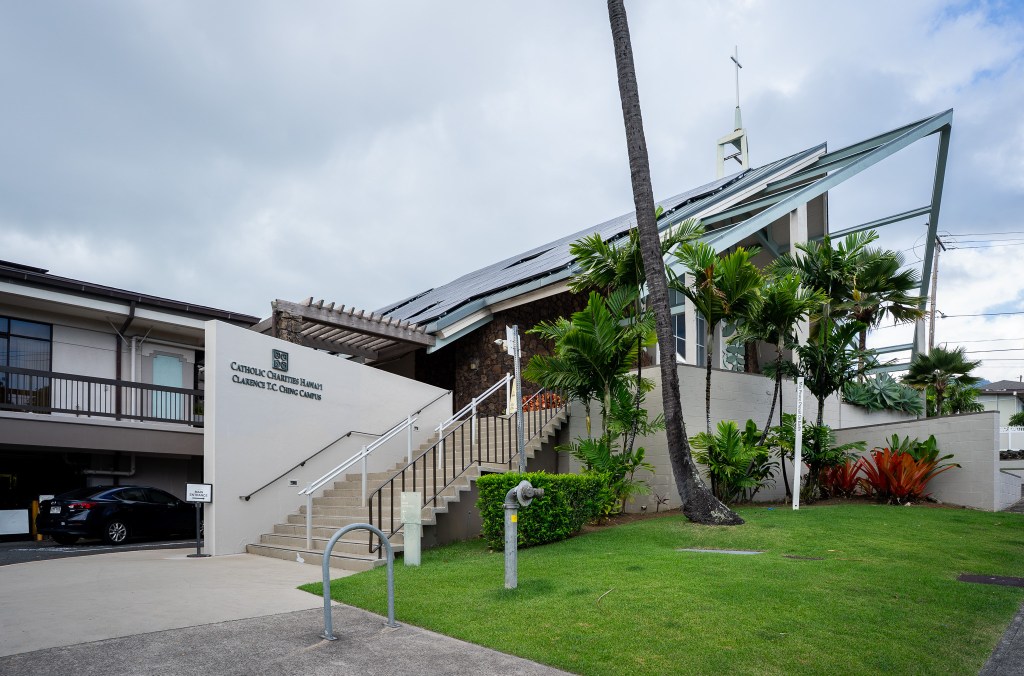 Bradford Yamamoto says Catholic Charities owes money for damages to a rental unit he owns in Nānākuli. The T.C. Ching Campus in Honolulu was photographed June 18, 2026. (Craig Fujii/Civil Beat/2026)