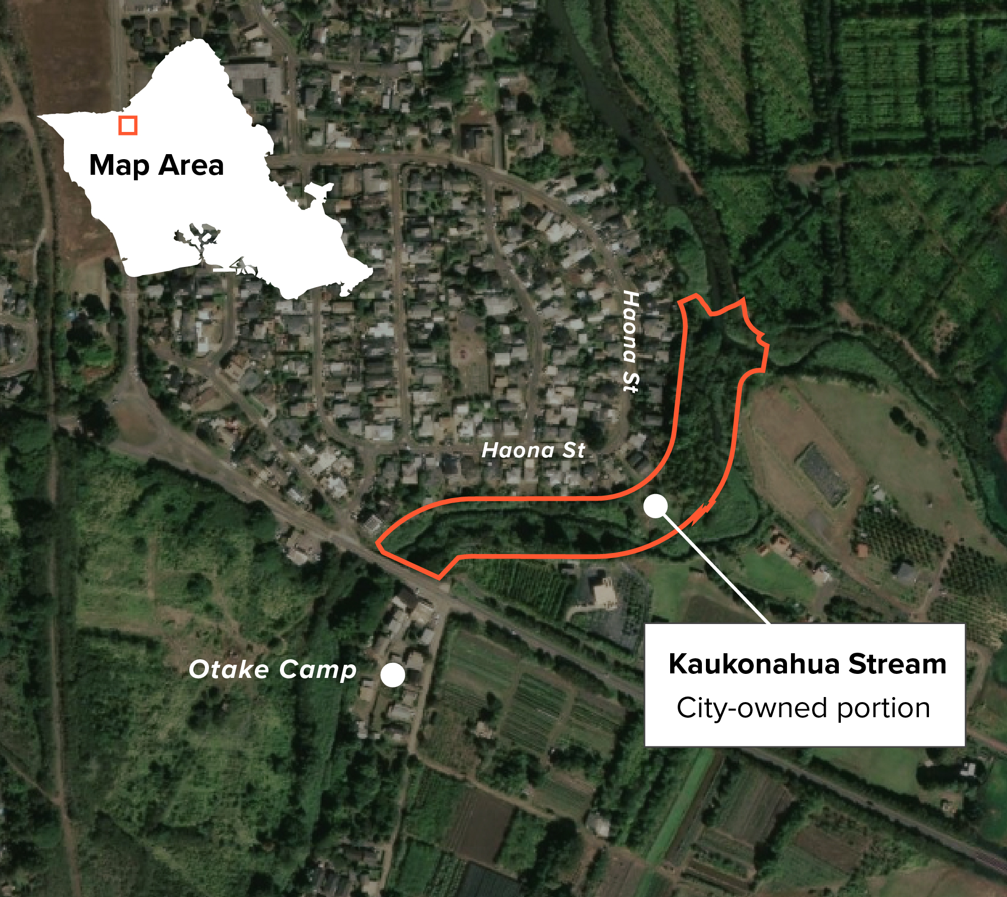 Locator map of the city-owned portion of Kaukonahua Stream