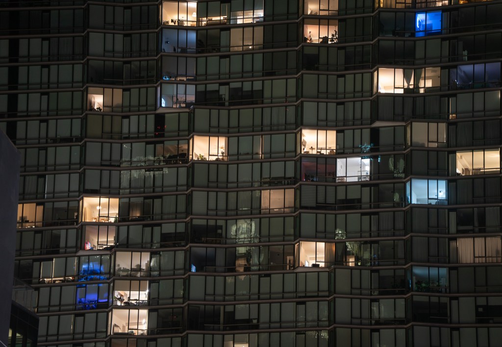 A high rise in Kaka'ako at 9:06 PM July 15, 2026. (Craig Fujii/Civil Beat/2026)