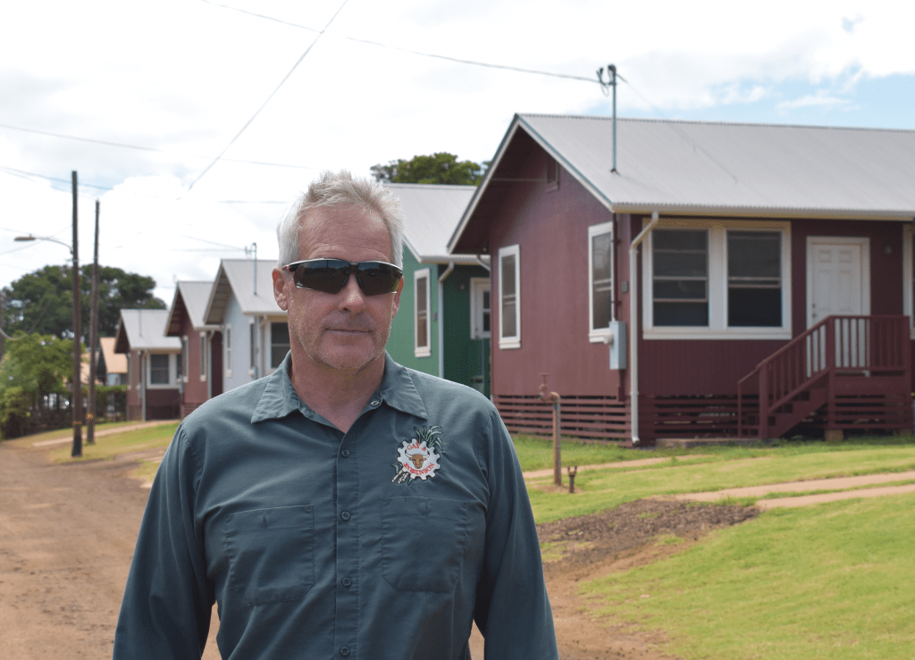 Howard Greene, vice president of Gay & Robinson, pictured in front of recently rebuilt homes in Kaumakani Camp on Kaua‘i's West Side.