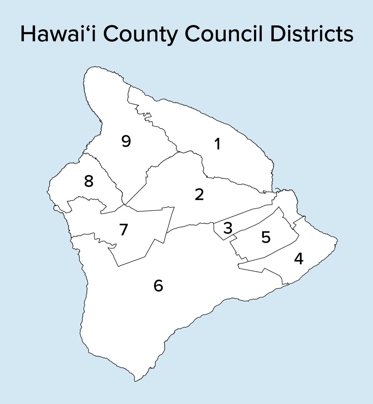 Locator map of the Hawaiʻi County Council districts