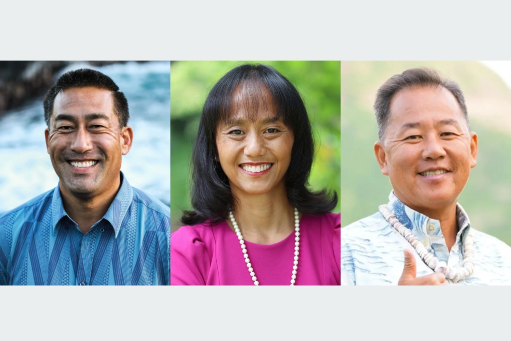 Candidate photos for Derek Kawakami, Della Au Belatti and John Choi.