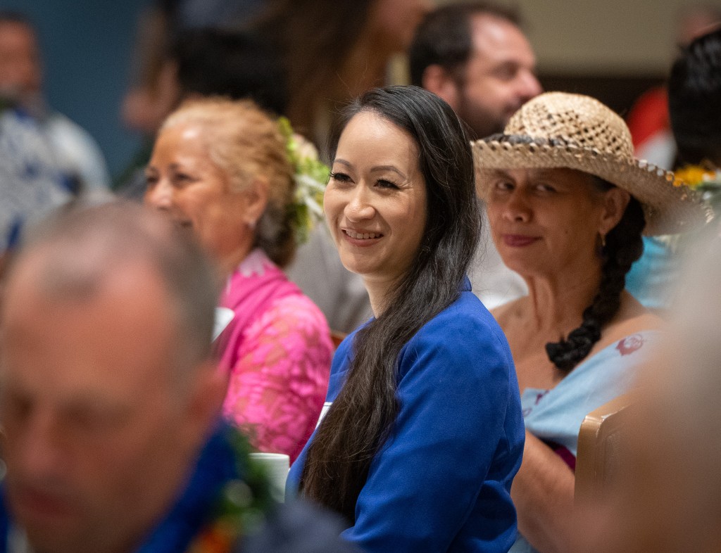 OHA Trustee Kalei Akaka at the 2026 Unity Breakfast for the Democratic Party of Hawaiʻi in Honolulu August 9, 2026. (Craig Fujii/Civil Beat/2026)
