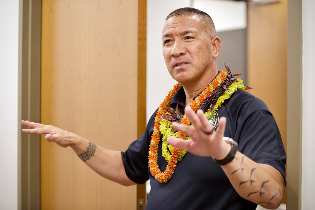 Amos Lonokailua-Hewett MEMA Administrator Maui Emergency Management Agency Wildfire Emergency Response New Command Center (Erin Nolan/Civil Beat/2026)