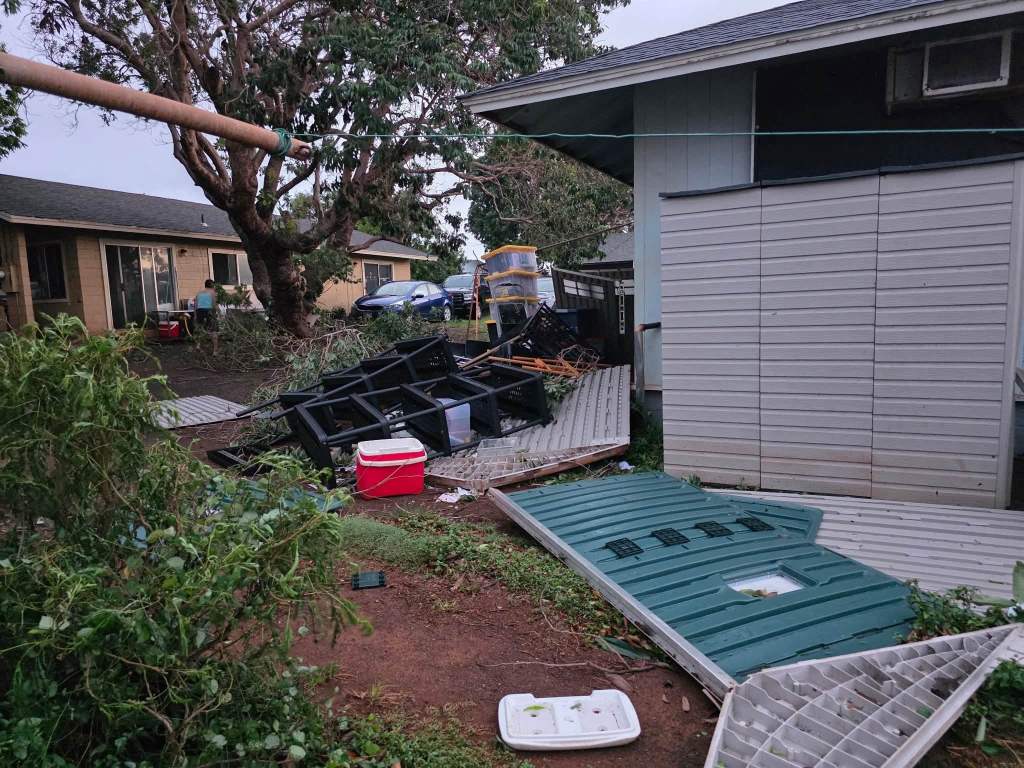 Vance Pascua's Hanapēpē home was safe but his garden shed was torn to shreds by Hurricane Lowell. 