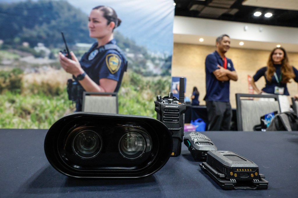 A Motorola L6D dual purpose fixed video and license plate reader (LPR) is photographed during the Dept. of Law Enforcement’s Public Safety Expo, Saturday, Sept. 26, 2026, at the Hawaiʻi Convention Center in Honolulu. (Jamm Aquino/Civil Beat/2026)