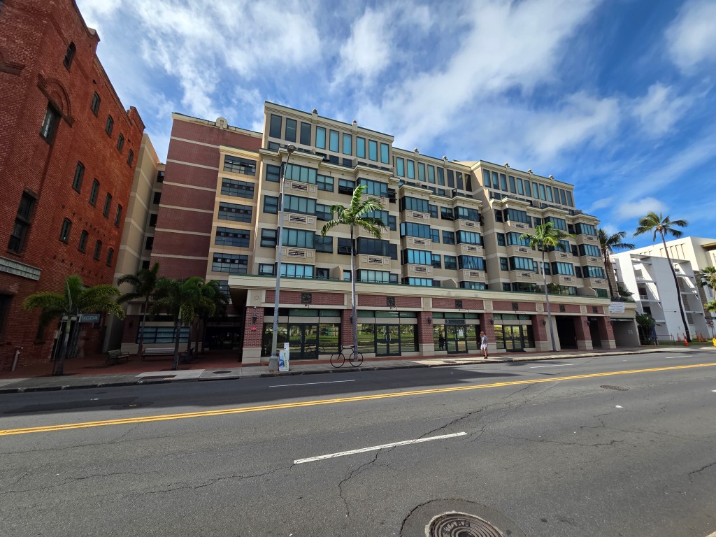 Honuakaha, a senior housing development, is located next to the headquarters of the state agency that owns it, Hawaii Community Development Authority, the brick building at left.