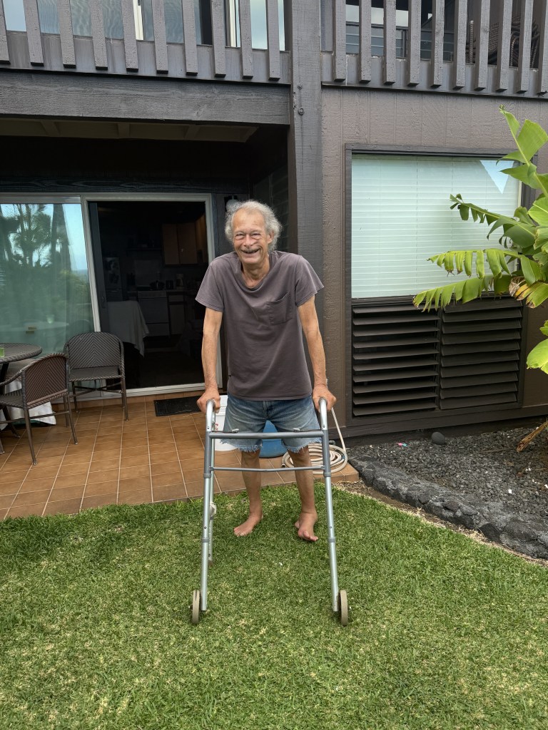 Steve Brewer, 75, outside of his studio apartment in the Colony I at Sea Mountain condominiums at Punaluʻu. The water and sewer system for the complex was wiped out by Hurricane Lala, but Brewer said he is still there because he has nowhere else to go.