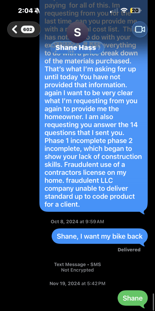 Archie Kalepa shared text messages he sent his contractor, Shane Haas, in 2024. (Courtesy: Archie Kalepa)