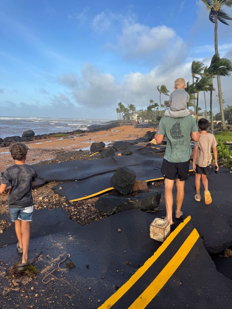 Hurricane Lowell battered Poʻipū on the South Shore of Kauaʻi Monday night and Tuesday morning. (Courtesy: Guy Miller/2026)