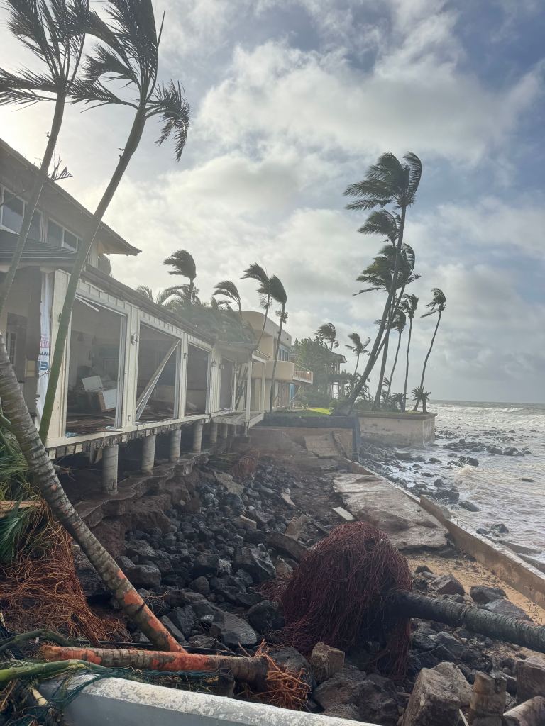 Hurricane Lowell battered Poʻipū on the South Shore of Kauaʻi Monday night and Tuesday morning. (Courtesy: Guy Miller/2026)