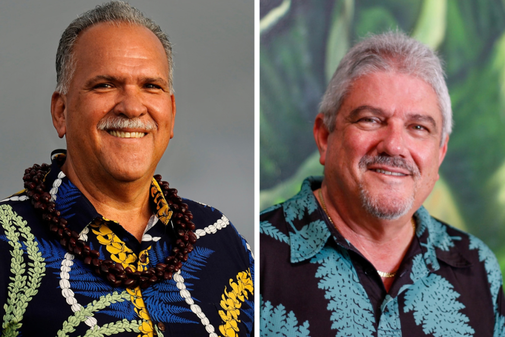 Headshots of Kaua‘i mayoral candidates Bernard Carvalho Jr. and Mel Rapozo.