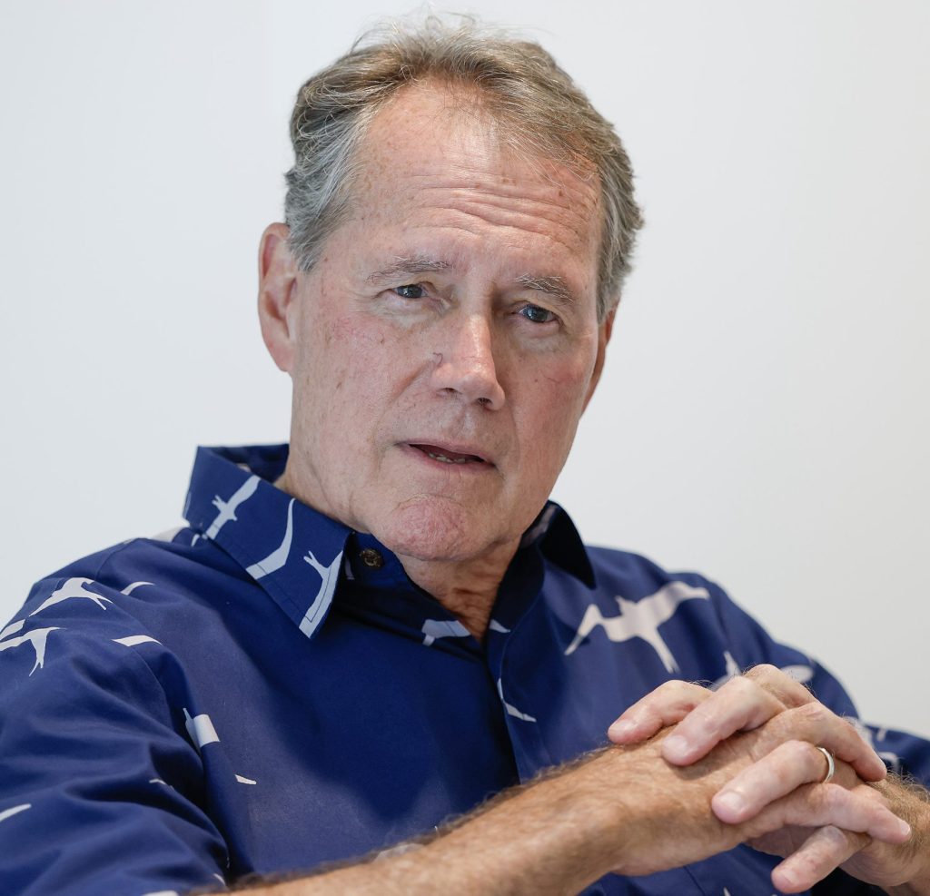 U.S. Rep. Ed Case talks with Civil Beat reporter Nick Grube, Friday, Oct. 9, 2026, at the Civil Beat newsroom in Kaimukī. (Jamm Aquino/Civil Beat/2026)