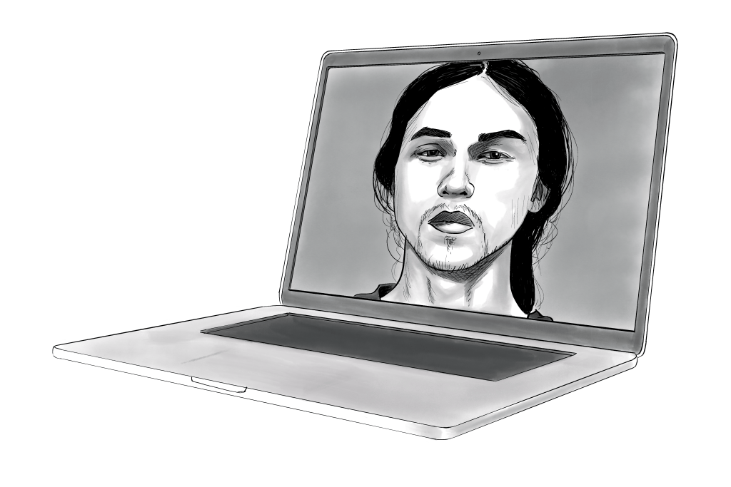 Illustration of Kalana Limkin appearing on a laptop screen