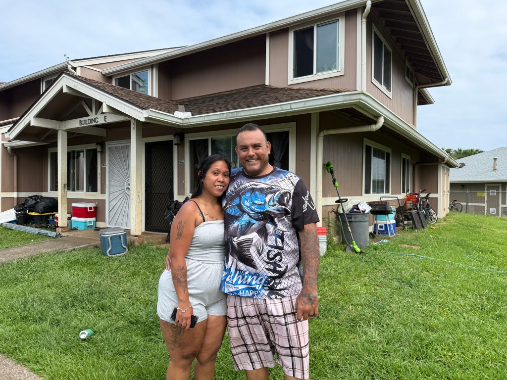 Tyson and Michel’le Iida, who are considering joining the tenant council at Kawailehua. They live at the property with their children. 